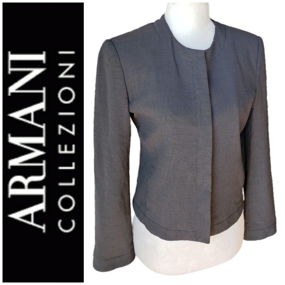 Armani Collezioni Gray Tailored Collarless Blazer